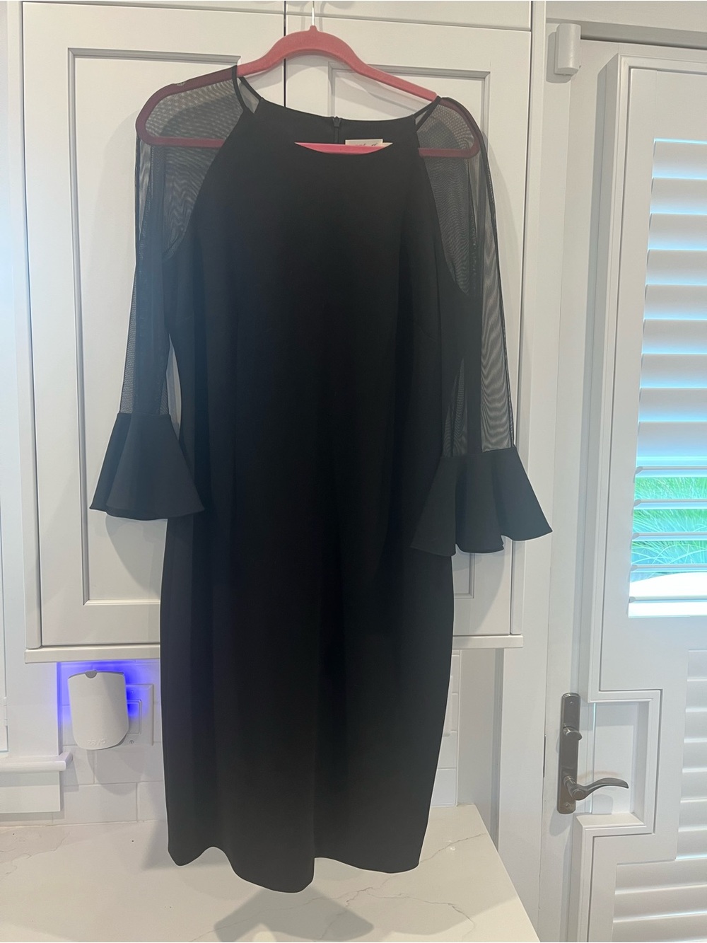 Eliza J Black Mesh-Sleeve Bell Cuff Dress - Women SZ 16, worn once